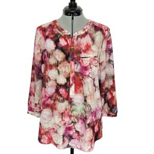 NYDJ Pink Fuchsia Moody Floral Watercolor Blouse #866